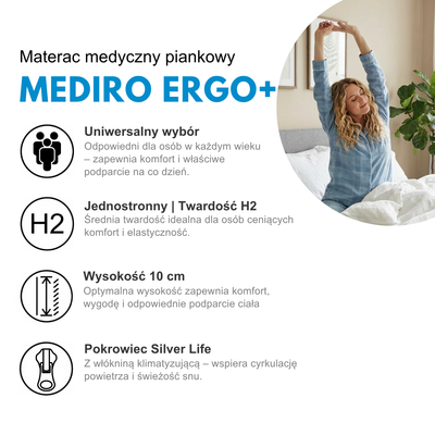 Materac piankowy antyalergiczny 140x200 H2 MEDIRO ERGO+