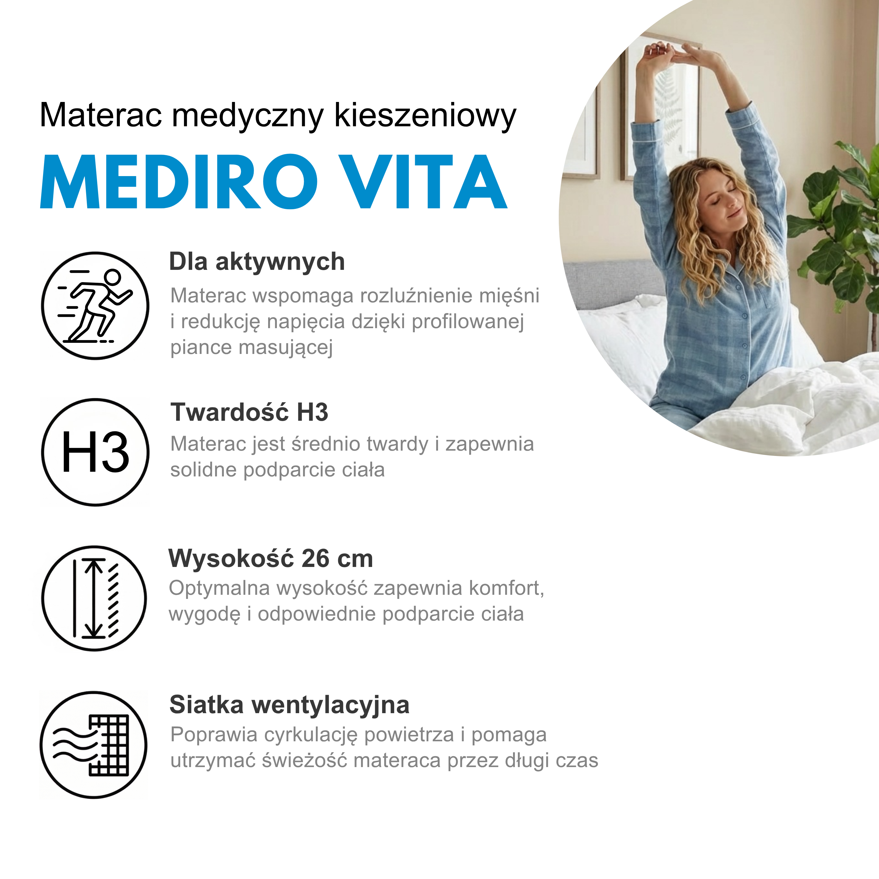 Materac Medyczny Regeneracyjny 120x200 H3 MEDIRO VITA