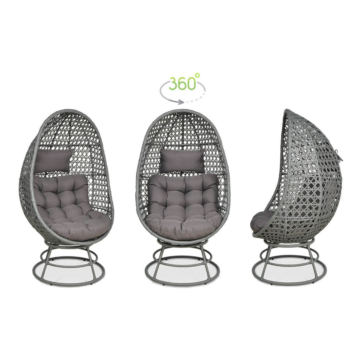 Obrotowy fotel ogrodowy EGG 82 × 80 × 147 cm szary